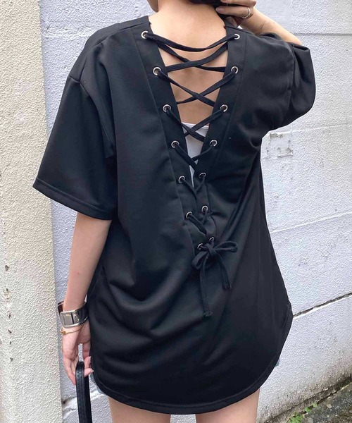 NANEA(ナネア)の「バックレースアップ Vネックカットソー(Tシャツ/カットソー・レディース・ブラック/グレー・LARGE/X-LARGE/XX-LARGE)」の4枚目の写真