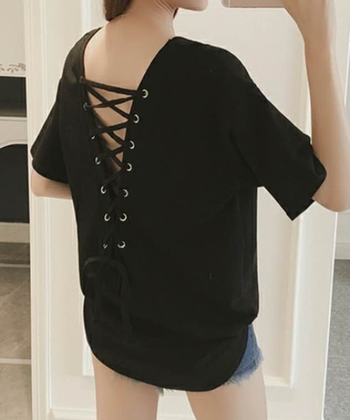 NANEA(ナネア)の「バックレースアップ Vネックカットソー(Tシャツ/カットソー・レディース・ブラック/グレー・LARGE/X-LARGE/XX-LARGE)」の21枚目の写真