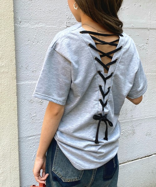 NANEA(ナネア)の「バックレースアップ Vネックカットソー(Tシャツ/カットソー・レディース・ブラック/グレー・LARGE/X-LARGE/XX-LARGE)」の12枚目の写真