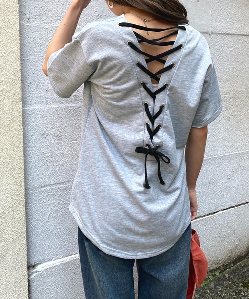 NANEA(ナネア)の「バックレースアップ Vネックカットソー(Tシャツ/カットソー・レディース・ブラック/グレー・LARGE/X-LARGE/XX-LARGE)」の19枚目の写真