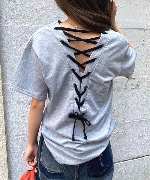 NANEA(ナネア)の「バックレースアップ Vネックカットソー(Tシャツ/カットソー・レディース・ブラック/グレー・LARGE/X-LARGE/XX-LARGE)」の15枚目の写真