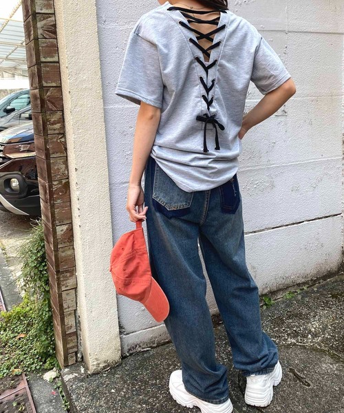 NANEA(ナネア)の「バックレースアップ Vネックカットソー(Tシャツ/カットソー・レディース・ブラック/グレー・LARGE/X-LARGE/XX-LARGE)」の16枚目の写真