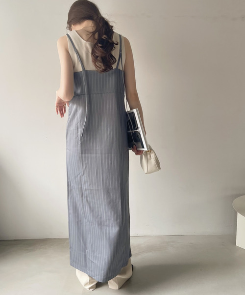 Eclat one(エクラワン)の「【Eclat one】ピンストライプ フロントジップ キャミワンピース(ワンピース・レディース・グレー/ネイビー/ブラック・FREE)」の18枚目の写真