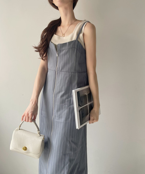 Eclat one(エクラワン)の「【Eclat one】ピンストライプ フロントジップ キャミワンピース(ワンピース・レディース・グレー/ネイビー/ブラック・FREE)」の15枚目の写真