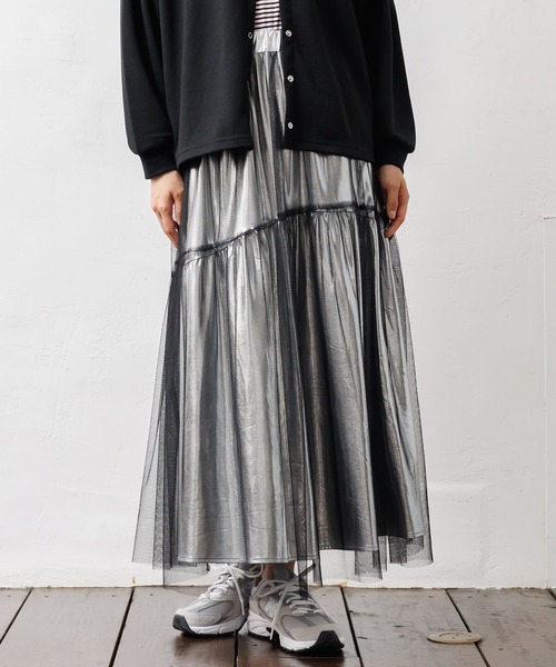 【セール】メタリックチュールギャザースカート（スカート）｜mili an deni（ミリアンデニ）