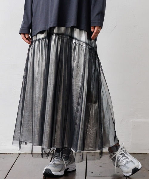 【セール】メタリックチュールギャザースカート（スカート）｜mili an deni（ミリアンデニ）