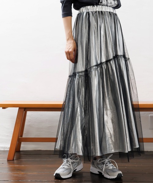 【セール】メタリックチュールギャザースカート（スカート）｜mili an deni（ミリアンデニ）