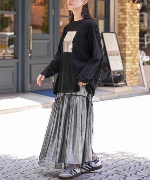 【セール】メタリックチュールギャザースカート（スカート）｜mili an deni（ミリアンデニ）