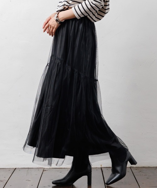 【セール】メタリックチュールギャザースカート（スカート）｜mili an deni（ミリアンデニ）