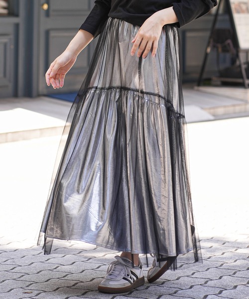 【セール】メタリックチュールギャザースカート（スカート）｜mili an deni（ミリアンデニ）