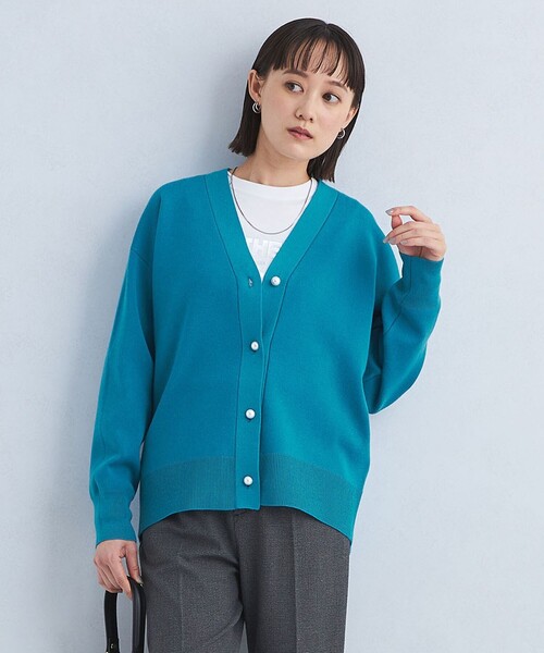 green label relaxing（グリーンレーベルリラクシング）の「W/AC パフニット Vネック カーディガン（カーディガン/ボレロ・レディース・ブラック/オフホワイト/ダークグレー/コバルトブルー・FREE）」の12枚目の写真