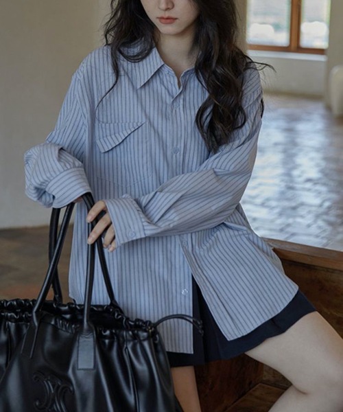 HALEY PESCA(ヘーリーペスカ)の「HALEY PESCA/デザインポケット ルーズストライプシャツ(シャツ/ブラウス・レディース・ブルー/アイボリー・MEDIUM/LARGE/SMALL)」の9枚目の写真