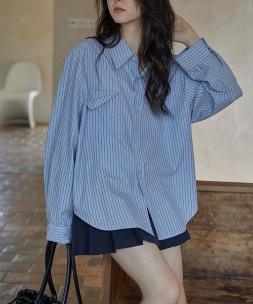 HALEY PESCA(ヘーリーペスカ)の「HALEY PESCA/デザインポケット ルーズストライプシャツ(シャツ/ブラウス・レディース・ブルー/アイボリー・MEDIUM/LARGE/SMALL)」の11枚目の写真