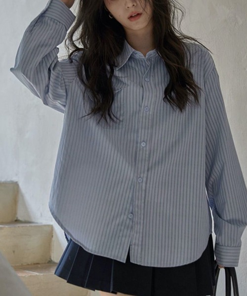 HALEY PESCA(ヘーリーペスカ)の「HALEY PESCA/デザインポケット ルーズストライプシャツ(シャツ/ブラウス・レディース・ブルー/アイボリー・MEDIUM/LARGE/SMALL)」の12枚目の写真