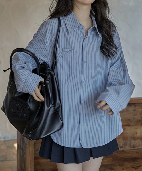 HALEY PESCA(ヘーリーペスカ)の「HALEY PESCA/デザインポケット ルーズストライプシャツ(シャツ/ブラウス・レディース・ブルー/アイボリー・MEDIUM/LARGE/SMALL)」の13枚目の写真