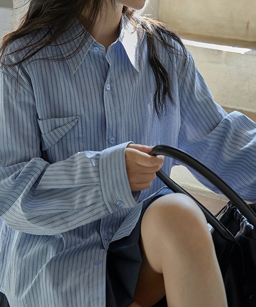 HALEY PESCA(ヘーリーペスカ)の「HALEY PESCA/デザインポケット ルーズストライプシャツ(シャツ/ブラウス・レディース・ブルー/アイボリー・MEDIUM/LARGE/SMALL)」の14枚目の写真