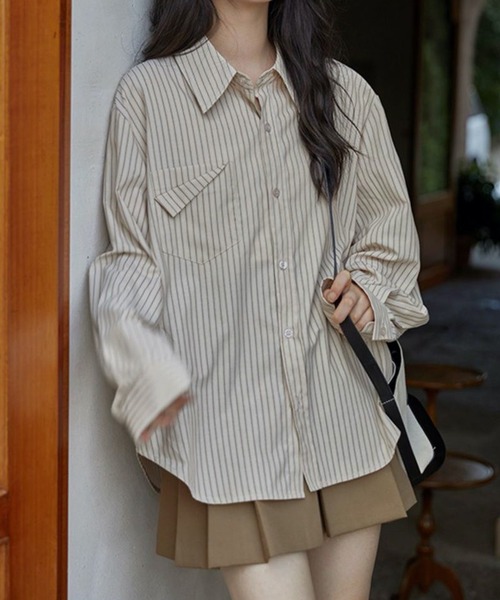 HALEY PESCA(ヘーリーペスカ)の「HALEY PESCA/デザインポケット ルーズストライプシャツ(シャツ/ブラウス・レディース・ブルー/アイボリー・MEDIUM/LARGE/SMALL)」の16枚目の写真