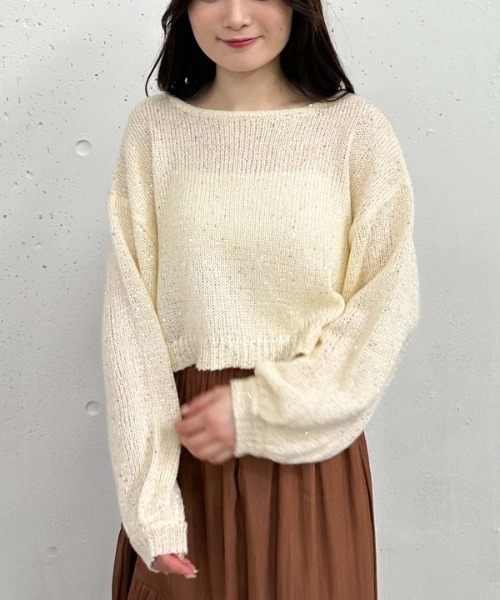 archives（アルシーヴ）の「バックレースアップスパンコール透かしニット（ニット/セーター・レディース・ブラック/アイボリー/ブルーグレー/ピンクベージュ・MEDIUM）」の7枚目の写真