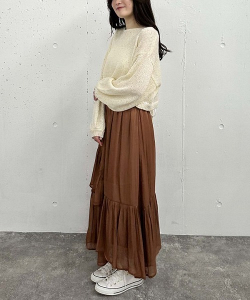 archives（アルシーヴ）の「バックレースアップスパンコール透かしニット（ニット/セーター・レディース・ブラック/アイボリー/ブルーグレー/ピンクベージュ・MEDIUM）」の9枚目の写真