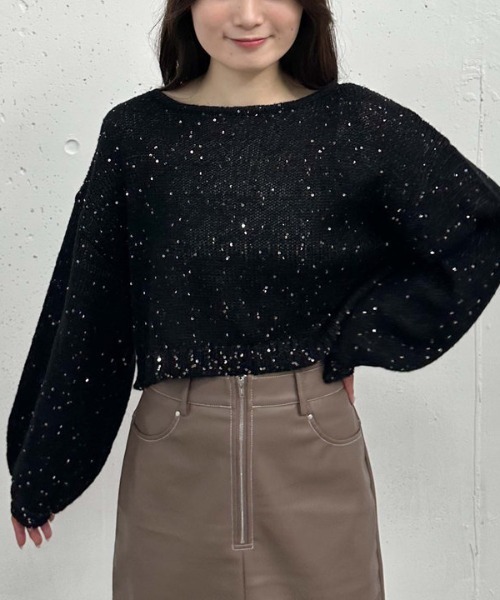 archives（アルシーヴ）の「バックレースアップスパンコール透かしニット（ニット/セーター・レディース・ブラック/アイボリー/ブルーグレー/ピンクベージュ・MEDIUM）」の14枚目の写真