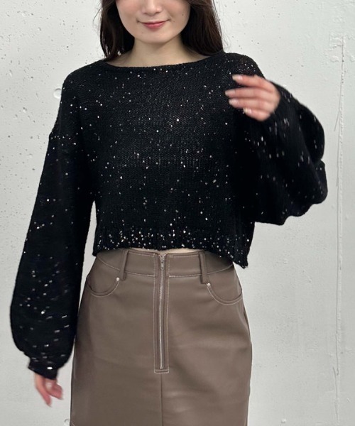 archives（アルシーヴ）の「バックレースアップスパンコール透かしニット（ニット/セーター・レディース・ブラック/アイボリー/ブルーグレー/ピンクベージュ・MEDIUM）」の15枚目の写真