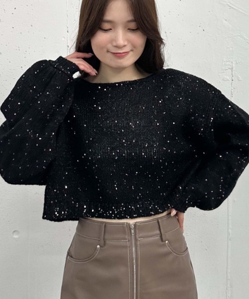 archives（アルシーヴ）の「バックレースアップスパンコール透かしニット（ニット/セーター・レディース・ブラック/アイボリー/ブルーグレー/ピンクベージュ・MEDIUM）」の16枚目の写真