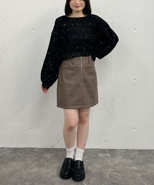 archives（アルシーヴ）の「バックレースアップスパンコール透かしニット（ニット/セーター・レディース・ブラック/アイボリー/ブルーグレー/ピンクベージュ・MEDIUM）」の19枚目の写真