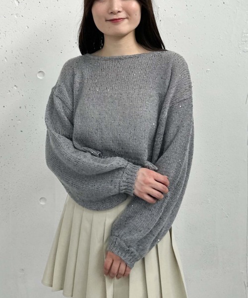 archives（アルシーヴ）の「バックレースアップスパンコール透かしニット（ニット/セーター・レディース・ブラック/アイボリー/ブルーグレー/ピンクベージュ・MEDIUM）」の20枚目の写真