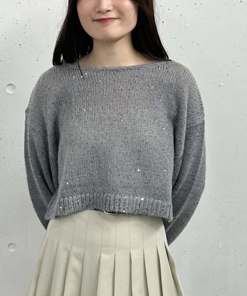 archives（アルシーヴ）の「バックレースアップスパンコール透かしニット（ニット/セーター・レディース・ブラック/アイボリー/ブルーグレー/ピンクベージュ・MEDIUM）」の21枚目の写真