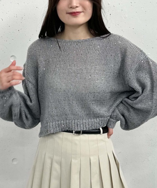 archives（アルシーヴ）の「バックレースアップスパンコール透かしニット（ニット/セーター・レディース・ブラック/アイボリー/ブルーグレー/ピンクベージュ・MEDIUM）」の22枚目の写真