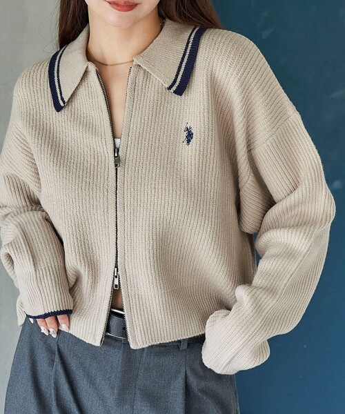 U.S. POLO ASSN.(ユーエスポロアッスン)の「U.S. POLO ASSN. × PUBLUX/ユーエスポロアッスン 襟ライン入りドライバーズニット 限定展開(ニット/セーター・レディース・ブラック/ネイビー/ベージュ・フリ-)」の13枚目の写真