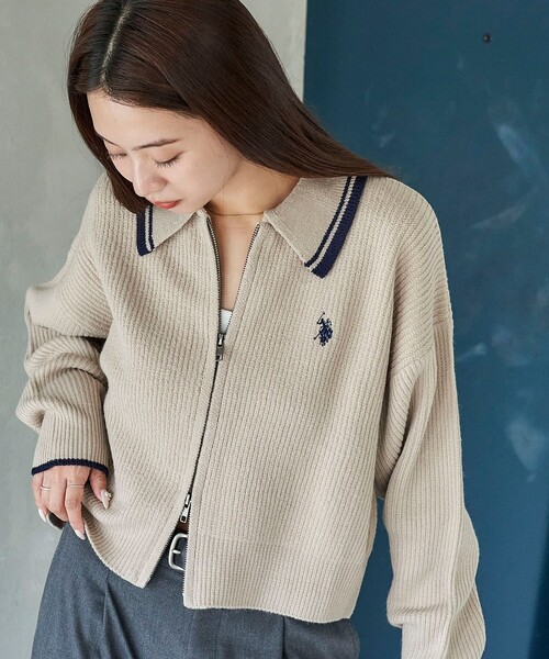 U.S. POLO ASSN.(ユーエスポロアッスン)の「U.S. POLO ASSN. × PUBLUX/ユーエスポロアッスン 襟ライン入りドライバーズニット 限定展開(ニット/セーター・レディース・ブラック/ネイビー/ベージュ・フリ-)」の15枚目の写真