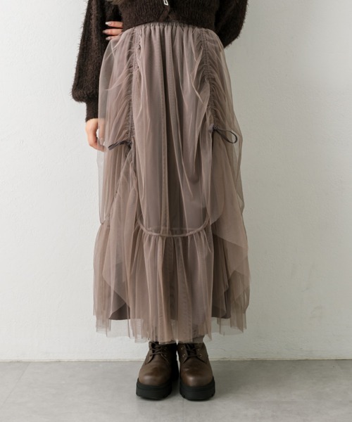OLIVE des OLIVE（オリーブデオリーブ）の「ドロストチュールティアードスカート（スカート・レディース・オフホワイト/アイボリー/モカ・FREE）」の3枚目の写真
