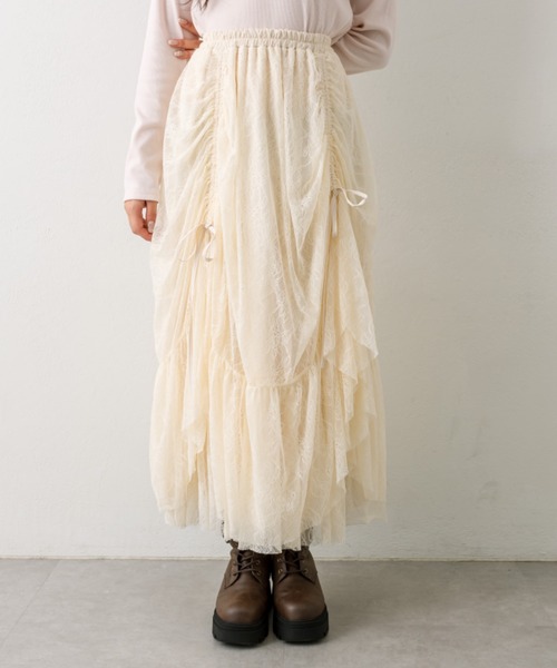 OLIVE des OLIVE（オリーブデオリーブ）の「ドロストチュールティアードスカート（スカート・レディース・オフホワイト/アイボリー/モカ・FREE）」の18枚目の写真