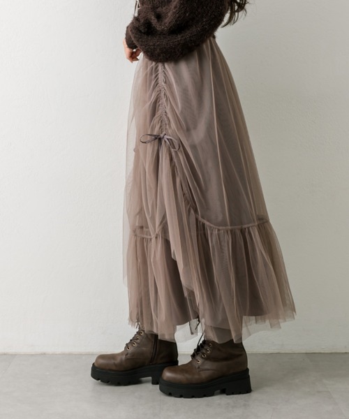OLIVE des OLIVE（オリーブデオリーブ）の「ドロストチュールティアードスカート（スカート・レディース・オフホワイト/アイボリー/モカ・FREE）」の14枚目の写真