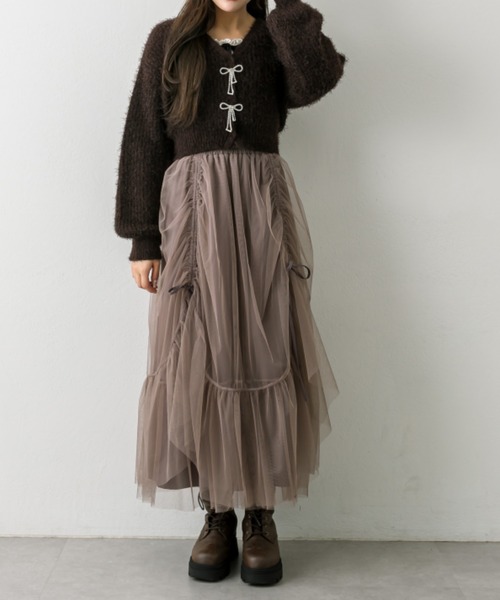 OLIVE des OLIVE（オリーブデオリーブ）の「ドロストチュールティアードスカート（スカート・レディース・オフホワイト/アイボリー/モカ・FREE）」の17枚目の写真
