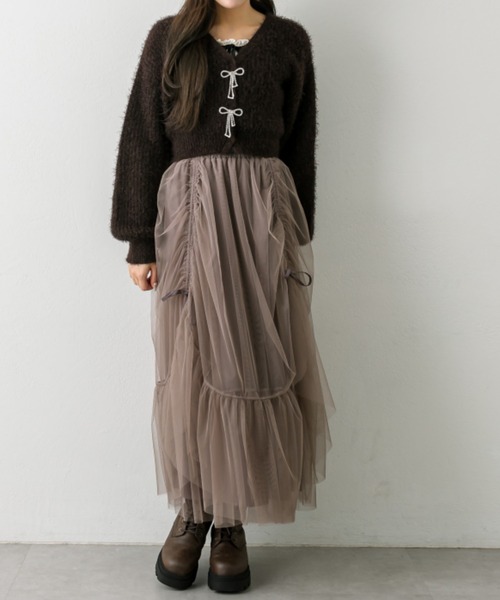 OLIVE des OLIVE（オリーブデオリーブ）の「ドロストチュールティアードスカート（スカート・レディース・オフホワイト/アイボリー/モカ・FREE）」の16枚目の写真