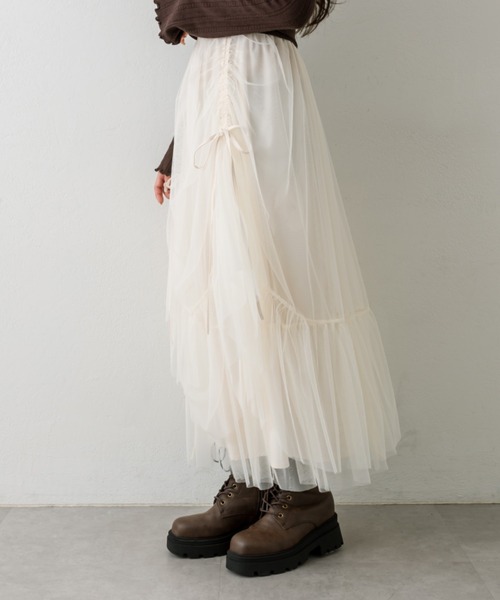 OLIVE des OLIVE（オリーブデオリーブ）の「ドロストチュールティアードスカート（スカート・レディース・オフホワイト/アイボリー/モカ・FREE）」の10枚目の写真