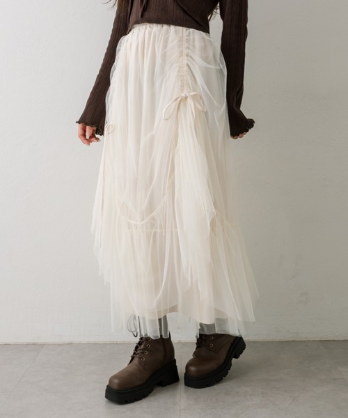 OLIVE des OLIVE（オリーブデオリーブ）の「ドロストチュールティアードスカート（スカート・レディース・オフホワイト/アイボリー/モカ・FREE）」の9枚目の写真