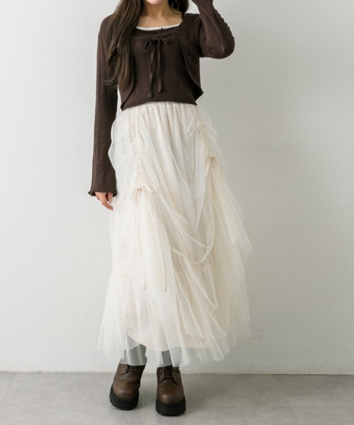 OLIVE des OLIVE（オリーブデオリーブ）の「ドロストチュールティアードスカート（スカート・レディース・オフホワイト/アイボリー/モカ・FREE）」の11枚目の写真