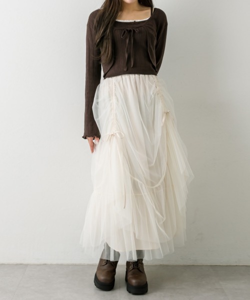 OLIVE des OLIVE（オリーブデオリーブ）の「ドロストチュールティアードスカート（スカート・レディース・オフホワイト/アイボリー/モカ・FREE）」の12枚目の写真