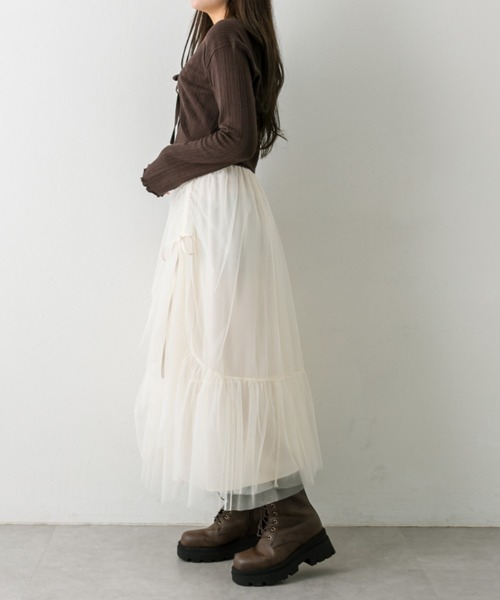 OLIVE des OLIVE（オリーブデオリーブ）の「ドロストチュールティアードスカート（スカート・レディース・オフホワイト/アイボリー/モカ・FREE）」の13枚目の写真