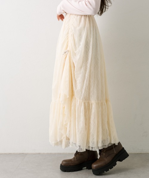 OLIVE des OLIVE（オリーブデオリーブ）の「ドロストチュールティアードスカート（スカート・レディース・オフホワイト/アイボリー/モカ・FREE）」の5枚目の写真