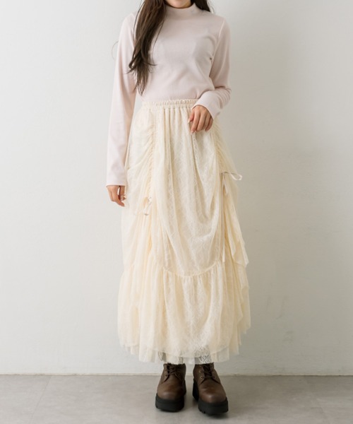 OLIVE des OLIVE（オリーブデオリーブ）の「ドロストチュールティアードスカート（スカート・レディース・オフホワイト/アイボリー/モカ・FREE）」の8枚目の写真