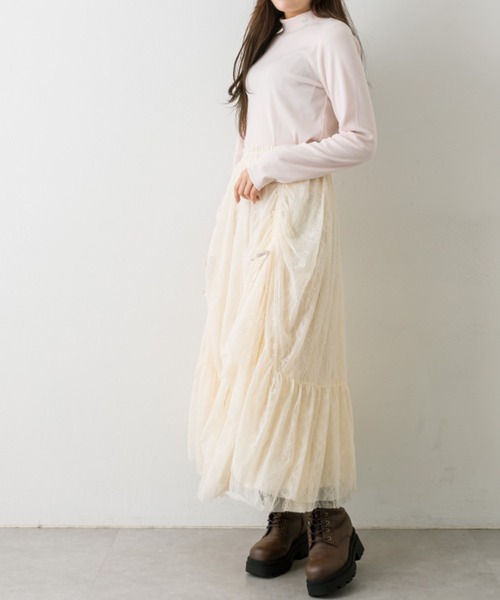 OLIVE des OLIVE（オリーブデオリーブ）の「ドロストチュールティアードスカート（スカート・レディース・オフホワイト/アイボリー/モカ・FREE）」の6枚目の写真