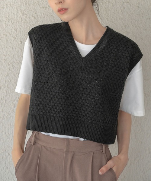 Nora Lily(ノラリリー)の「【Nora Lily】Warm Short Knit Vest(UNISEX)(ニット/セーター・メンズ・ブラック/カーキ/モカ・FREE)」の2枚目の写真