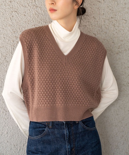 Nora Lily(ノラリリー)の「【Nora Lily】Warm Short Knit Vest(UNISEX)(ニット/セーター・メンズ・ブラック/カーキ/モカ・FREE)」の1枚目の写真