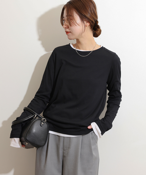 JOURNAL STANDARD relume(ジャーナルスタンダード レリューム)の「《追加3》ソフトテレコクルーネックロングTEE(Tシャツ/カットソー・レディース・ブラック/アイボリー/オリーブ/グレー/ホワイト・FREE)」の10枚目の写真