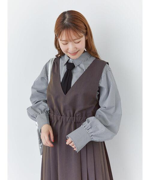 ehka sopo(エヘカソポ)の「ネクタイ付シャツ(シャツ/ブラウス・レディース・オフホワイト/キナリ/ブラック・F)」の7枚目の写真