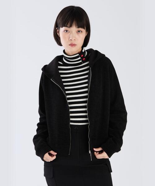 To b. by agnes b.(トゥービーバイアニエスベー)の「WW76 HOODIE モールストライプジップフーディ(パーカー・レディース・ブラック・38/40)」の4枚目の写真
